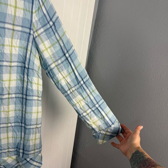 J.Jill Top Small Plaid Button Up Women’s Casual Soft White Green Blue Cozy - Picture 5 of 9